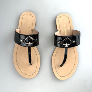 Kate Spade Cassia Sandal Black Patent Leather Size 7 US Thong Flip Flop NEW